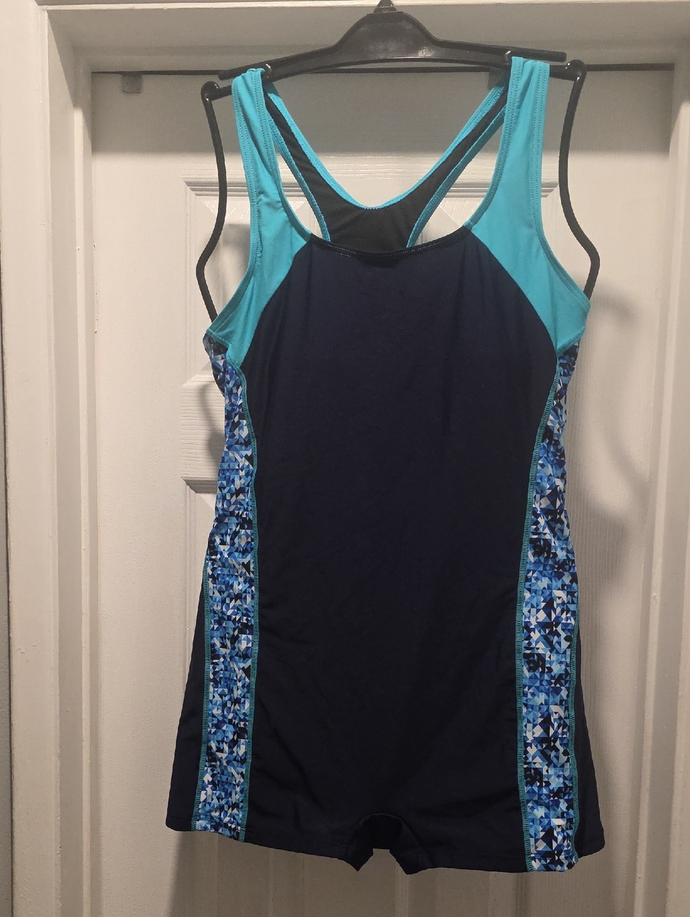 Navy & Teal Floral-Panel Swimsuit